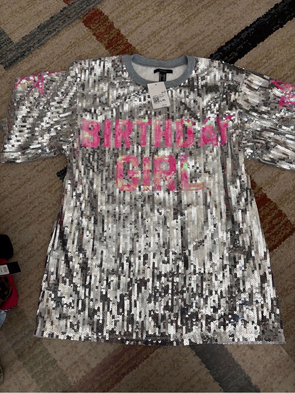 Forever 21 Silver Sequin Tee Dress with Pink 'Birthday Girl' Lettering